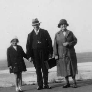 Margaret Patrick with her uncle and aunt, Henry - known as Nen - and Lizzie Hook.
Margaret lived at West End House in West End Lane, Marshchapel.
The photograph is thought to have been taken around 1930 or 1932