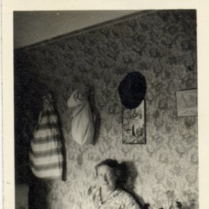 Nora Sargent. This photograph was taken inside their wooden bungalow in Littlefield Lane, Marshchapel.
