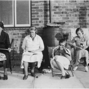 Sarah Jane "Sally" Patrick, Clara Stubbs, Margaret Patrick and Winnie Patrick.
Photograph taken at Clara Stubbs home in Firebeacon.