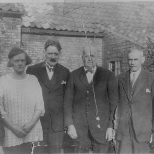 L to R: Jane - Arthur William Wrays sister - Mary Jane Wray - nee Bratley and Arthur William Wrays wife - Bob Bratley - Mary Janes brother - Mr Bratley - Mary Janes father - John Bratley - Mary Janes brother who worked as a gardener - and Arthur William Wray - father to George Wray.