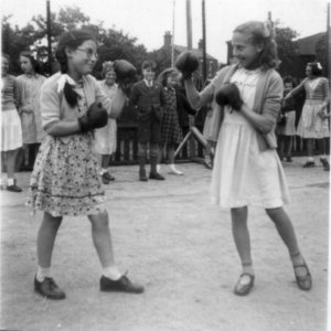 Irene Maddison and Sally Parker boxing c 1951