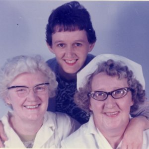 Mabel Manders - Assistant Cook, Pat Evison - School Secretary and Marion Lyons - Cook in Charge.
This photograph was taken at the School in 1965.