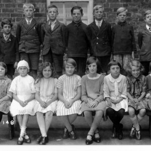 Marshchapel School - c. mid 1920s.
The teachers are Percy Lyons - Headmaster- and Miss Sylvester