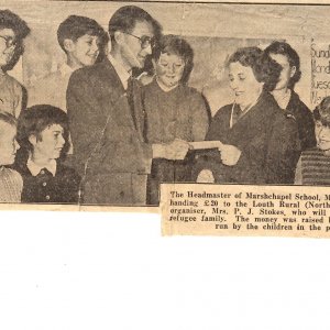 Marshchapel School 1959
Three girls on the left are : Linda Leak, Judy Maguire
Back row: Frank Shephard, Bryn Clark, Mick Clover and the two girls Pat Portus and Carol Short.