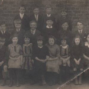Marshchapel School. The date of this photograph is unknown but could have been c.1920s/1930s.
Percy Lyons was the headmaster.
Front row, second in is Jessie Ireland with Phyllis Wright last but one on the front row with the white collar.