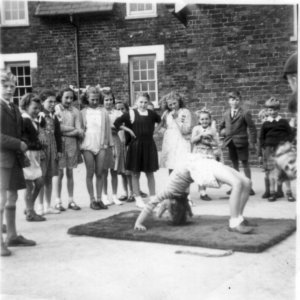 Playground games.
Doing "the crab".