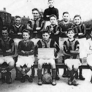 Marshchapel School Football Team 1930.
Back row: Unknown
Middle row: Percy Lyons - Headmaster - George Ireland, Unknown, Gordon Wray, Laurence Clover, Unknown.
Front row: Riggall - first name unknown - Ron Lovett, Frank Armstrong,Geoge Hockney, Frank Tuplin.