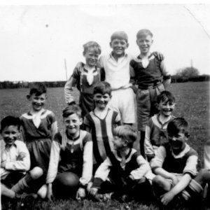 Marshchapel School Football Team c. 1950.
Back row: George Worrell, Brian Clover, Barry Ireland.
Middle row: Richard Marshall, Trevor Clover, Stuart Grantham.
Front row: Pete Marshall, Alan Pickard, Chris Leak, Mick Grantham.