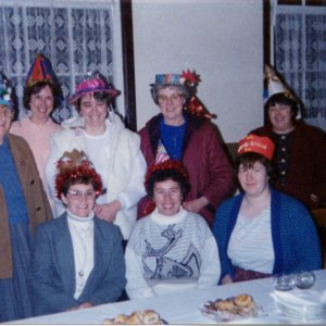 Marshchapel WI, celebrating Christmas in 1988.
Back Row - L to R; Joyce Clark, Unknown, Christine Clover, Mrs Cheese, Midge Jackson.
Front Row - L to R; Nellie Portus, Barbara Pinder, Ruth Jackson.