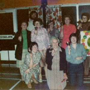 "The WI Clangers" - The Marshchapel WI Bellringers with Mr John Pugh - Circa; 1979 / 80.
Front Row - L to R; Rosemary Broadhurst, Beatrice Wilson, Ruth Jackson.