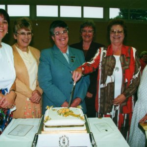 Celebrating the Marshchapel WIs, 50th. year - 2000.
L to R; Christine Clover, Jackie Newborough, Carol Bailey, June Laughton, Ann Crossley, Midge Jackson.