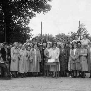 Marshchapel WI, party - This photograph is thought to have been taken in the school playground in 1951.
Some names are shown in another picture on this site.