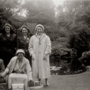 Marshchapel WI, Outing.
Back Row - L to R; Ena Todd, May Richardson, Kath Grantham, Mrs Appleby.
Front Row - L to R; Eva Smith-Hiscock and Millie Deamer.