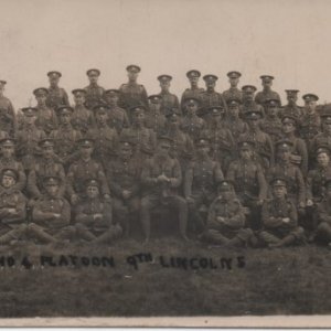 No.4 Platoon 9th Lincolns - World War One
Alf Wright (who ran the village Fish & Chip shop) served with this platoon.
Alf died in 1950 aged 70.