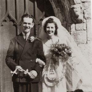 The wedding of Geoff Taylor and Rose Leak, at St. Marys Church, Marshchapel - 1949