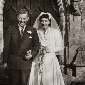 The wedding of Raymond Jacklin and Desiree Clover, at St. Marys Church, Marshchapel - 28th. March 1957.