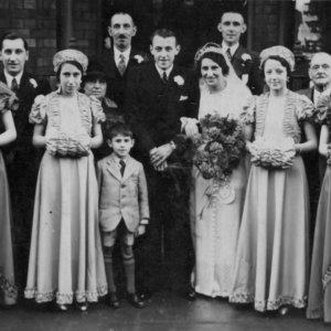 The wedding of Walt and Edna Kirk, at the Methodist Chapel, Marshchapel.
Walt worked as the baker at Sowbys Shop, now the Post Office, for many years.