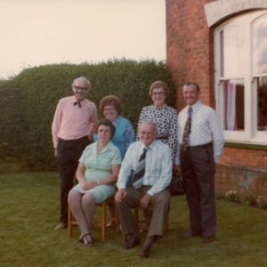 George and Dorothy Wrays Ruby Wedding Anniversary at West End Farm, West End Lane, Marshchapel - 1978.
Standing - L to R; Roger Atkinson "Dorothys brother", and his wife Kath Atkinson, Mary Clover "Dorothys sister" and her husband Eric Clover.
Dorothy "Doll" and George "Gig" are seated in front.