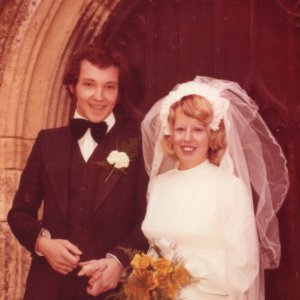 The wedding of John Stretton and Kay Leak, at St. Marys Church, Marshchapel - 5th. October 1974