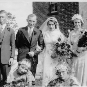The wedding of Stan and Daisy Johnson - Circa; 1930
The Best Man is Eric Johnson. The young bridesmaids are Beatrice Johnson and Margaret Patrick "later Burgess".