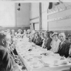 Reception for the wedding of George Gig Wray and Dorothy Doll Atkinson,
held in the Wesleyan Chapel School room - 1st. August 1938